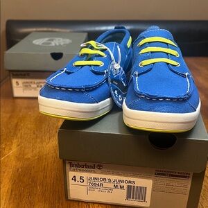 Timberland Kids Blue Canvas Sneakers with Yellow Accents
